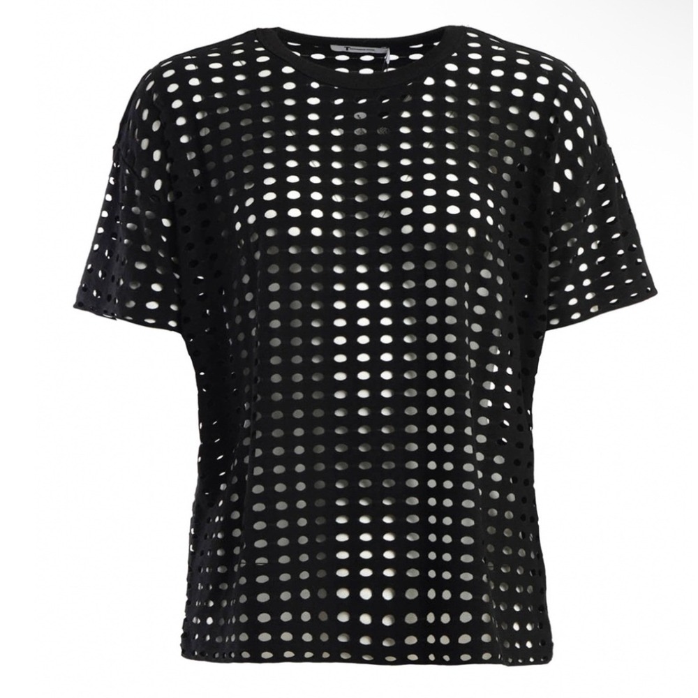 T by Alexander Wang Black Laser Cut Eyelet Mesh Top Size M Gothic Edgy Grunge